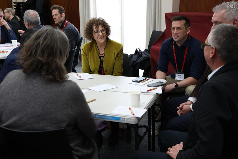 Anglican Financial Care CE Margaret Bearsley & Alan Burnett from Waiapu Diocese join a table conversation.