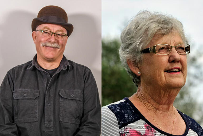 Jim Goodwin KSO (honoured for abuse survivor advocacy and support) and Rev Marie Gilpin KSM (honoured for chaplaincy and service to communities).