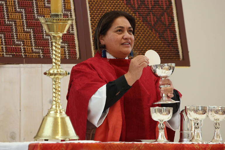 The Reverend Ruihana Paenga presides at Christchurch's Transitional Cathedral during Bishop Susan Wallace's ordination on 6 June 2026.