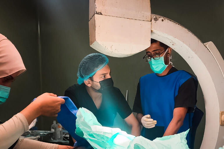 Medical staff work in the surgical ward at Al Ahli Hospital in Gaza.