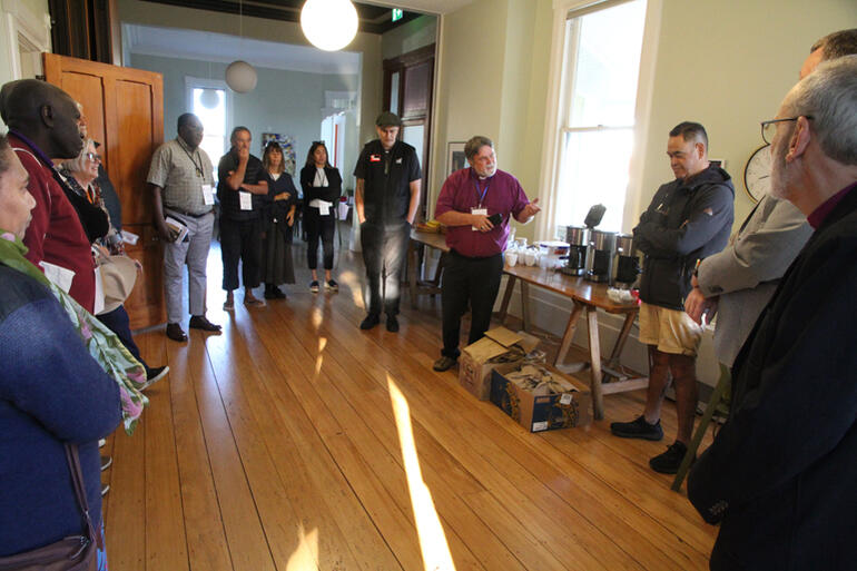 Archbishop Philip Richardson welcomes Fono members to Te Manu Hononga -The Sir Paul Reeves' Centre for reconciliation and introduces Damon Ritai.