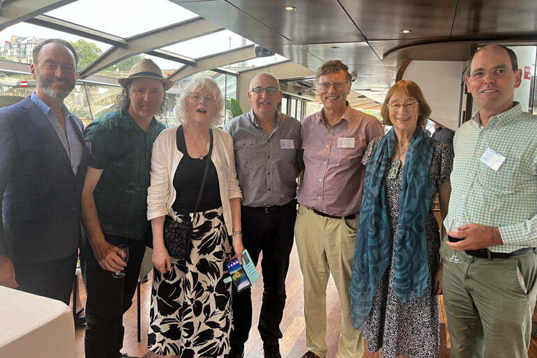 NZ liturgy scholars in Paris. L-R: M.Wallace, N.Nettleton, M. Daly-Denton, J.Grayland, B & H Peters, B. Craig.