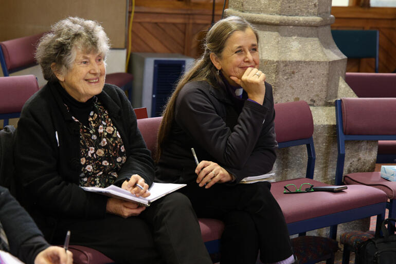 Rev Ruth Doig and Bishop Anne van Gend enjoy the 'being With' seminar.