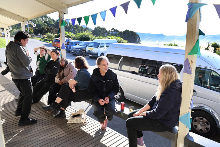 Archbishop Justin Duckworth chats with Diocese of Christchurch Under 40s  team leader, Sammy Mould.