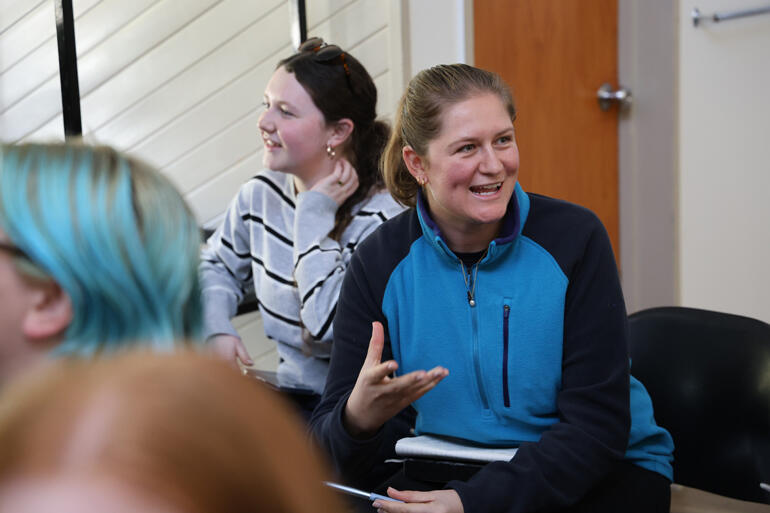 Grace Hickman (St Barnabas, Wgtn) and Josie Carson (All Saints' Palmerston North) join in Callum Hussey's small group skills workshop.