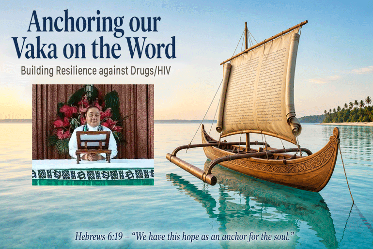 A vaka signals Polynesia's Bible month theme which focuses on addiction in 2026. Inset: The Reverend Tupou Lino.