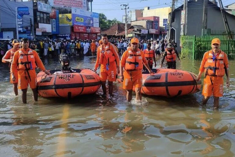 Rescue teams work in Sri Lankan capital Colombo after Cyclone Ditwah, Image:Press Trust of India November 2025.
